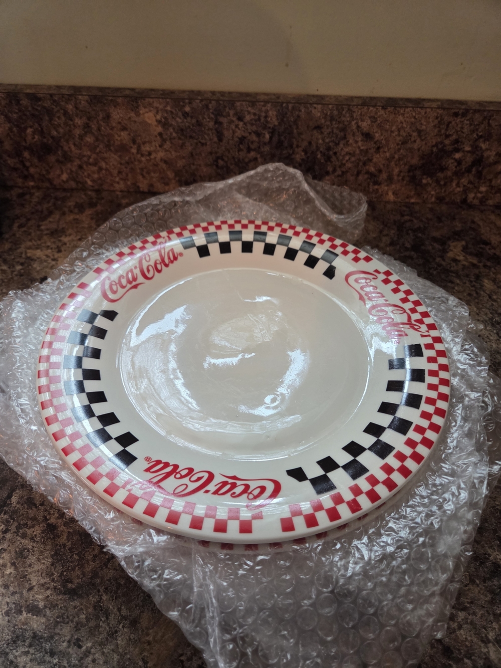 Coca-Cola Red, Black and White Checkered Rim Ceramic Plate